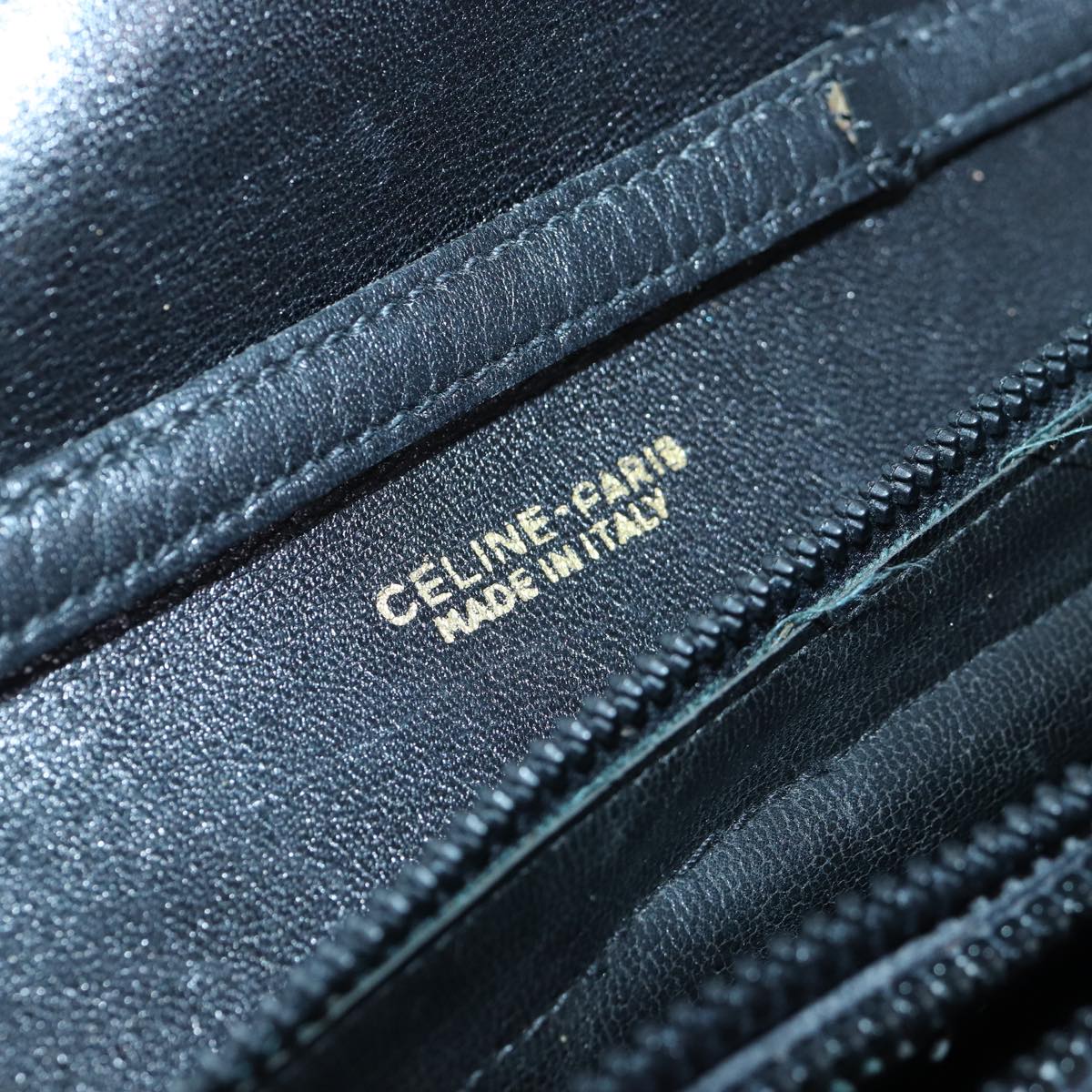 CELINE Macadam Canvas Shoulder Bag Gold Black Auth 86637