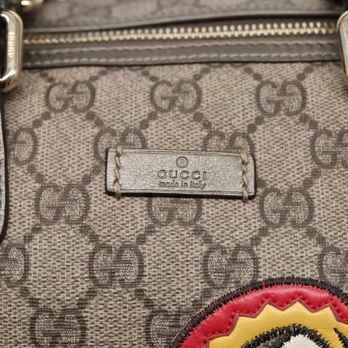 GUCCI GG Supreme UNICEF Snowman in Africa Boston Bag PVC Beige 189895 Auth 86638