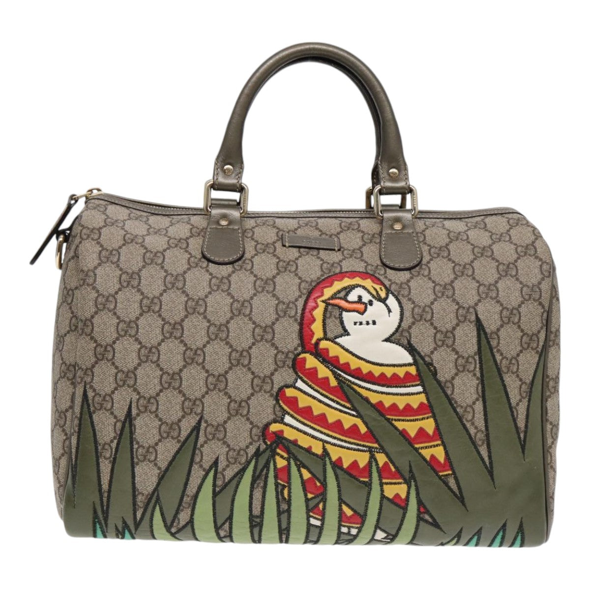 GUCCI GG Supreme UNICEF Snowman in Africa Boston Bag PVC Beige 189895 Auth 86638