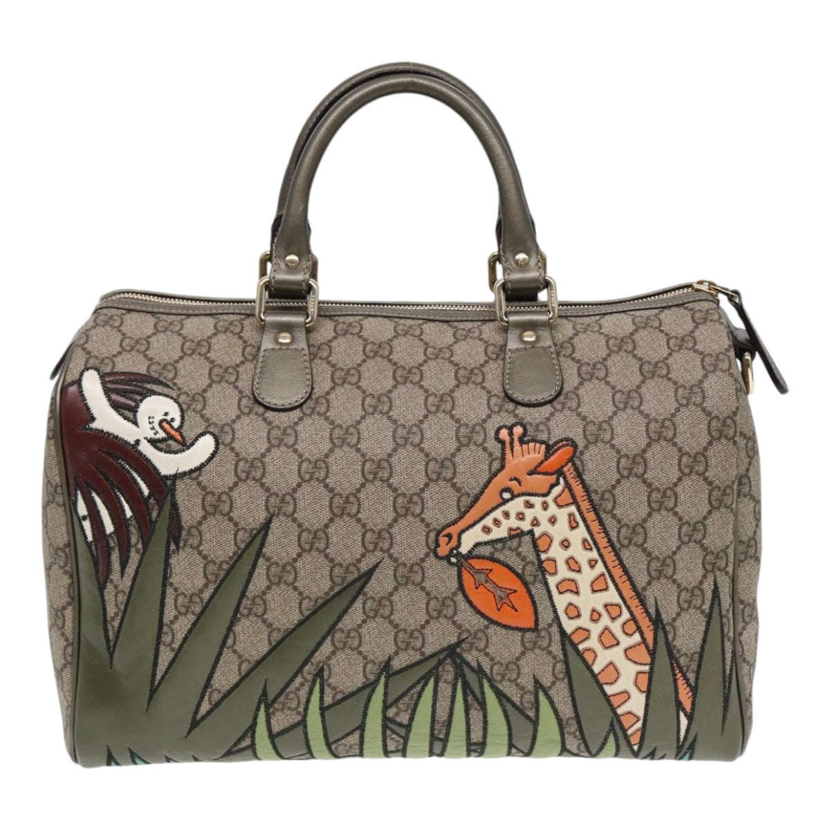 GUCCI GG Supreme UNICEF Snowman in Africa Boston Bag PVC Beige 189895 Auth 86638