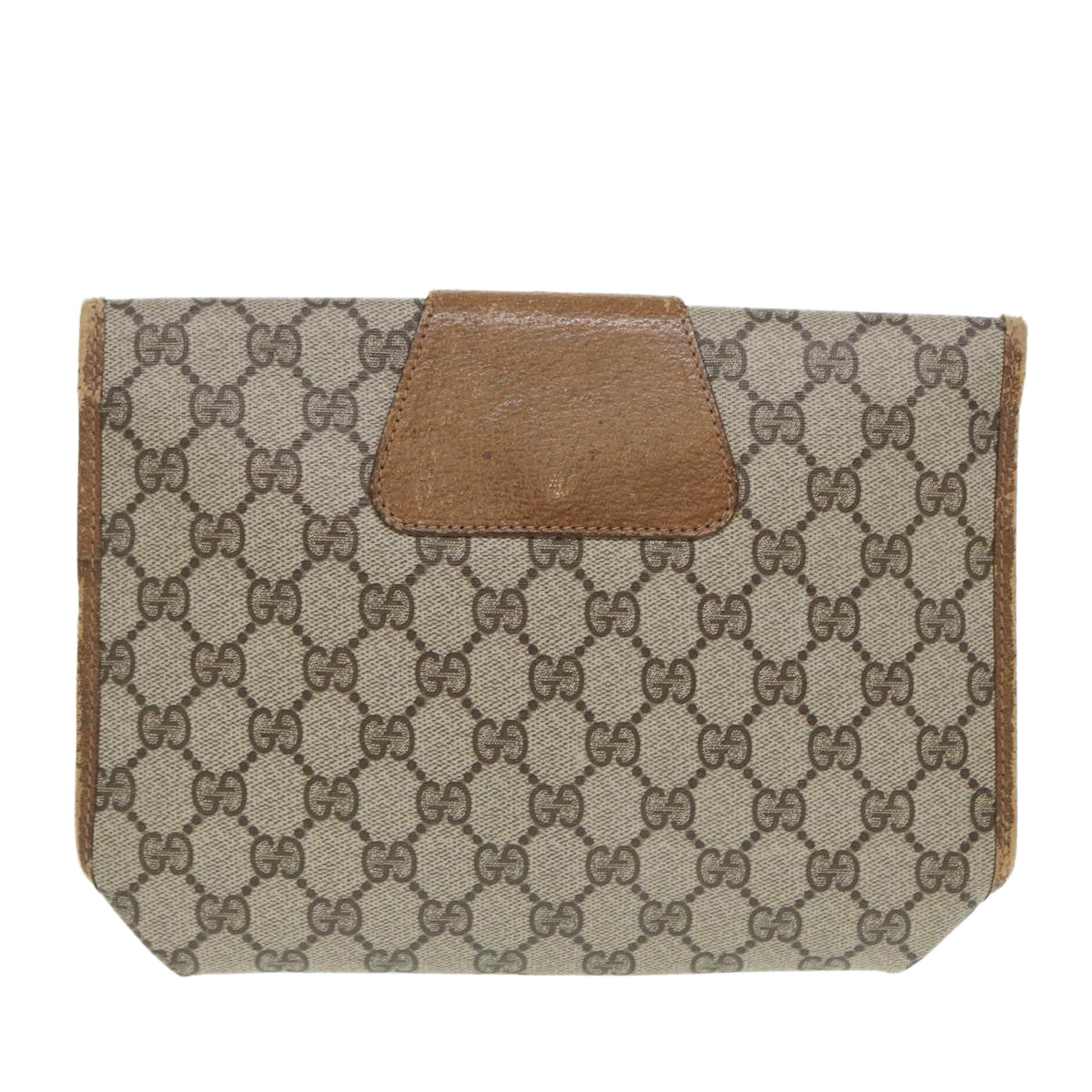 GUCCI GG Supreme Web Sherry Line Clutch Bag PVC Beige Gold 89 01 030 Auth 86641 - 0