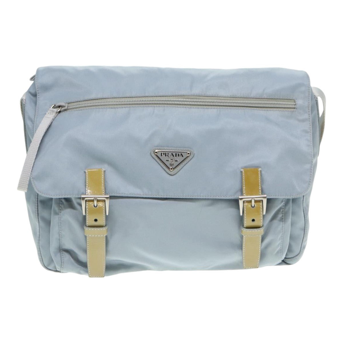 PRADA Shoulder Bag Nylon Blue Silver Auth 86646