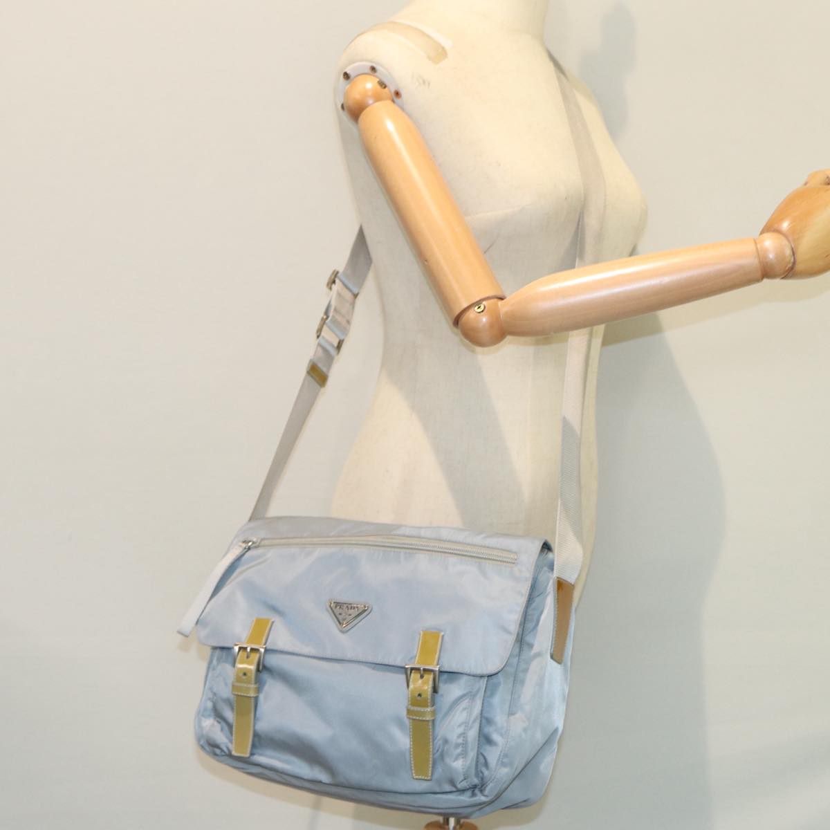 PRADA Shoulder Bag Nylon Blue Silver Auth 86646