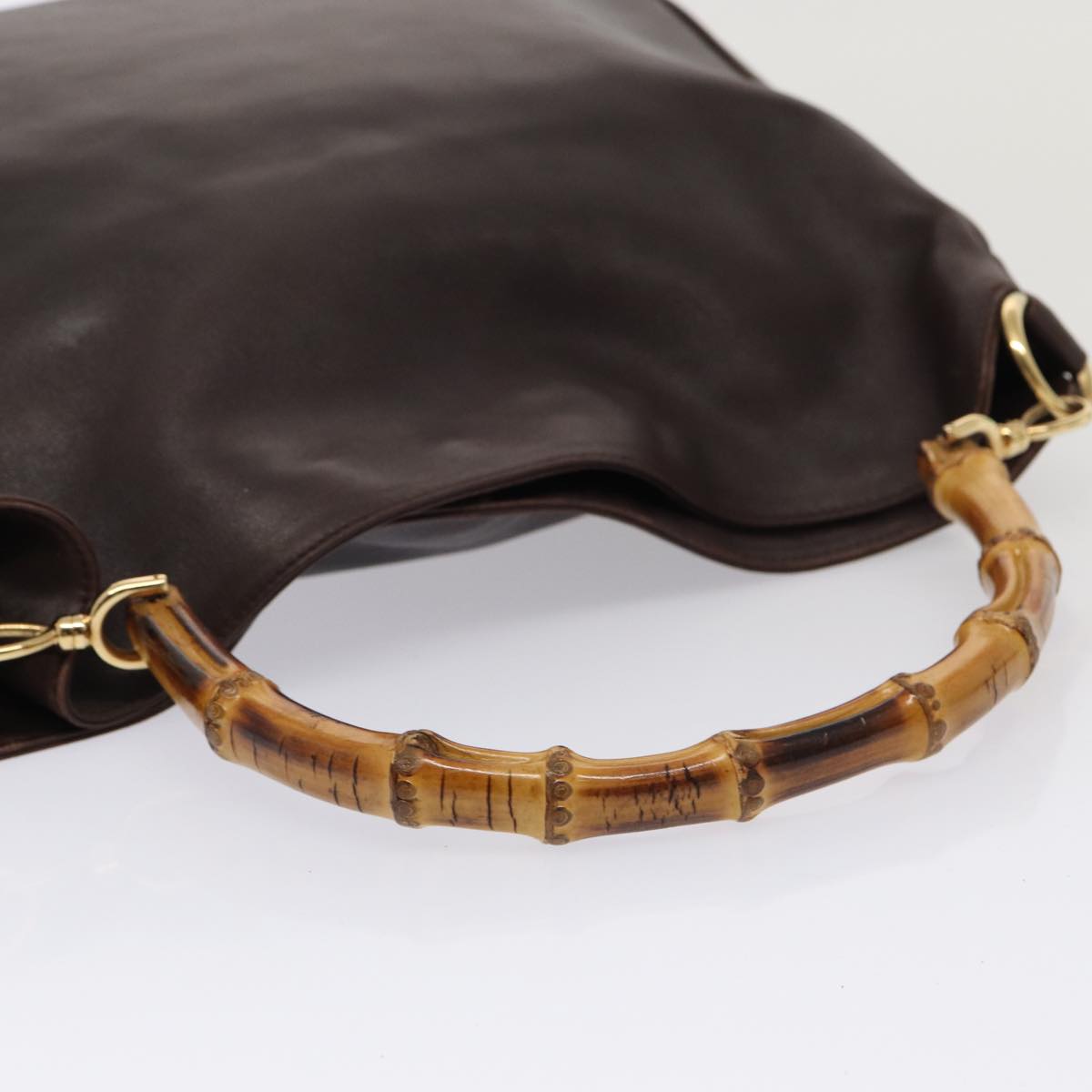 GUCCI Bamboo Shoulder Bag Leather 2way Black Gold Auth 86650