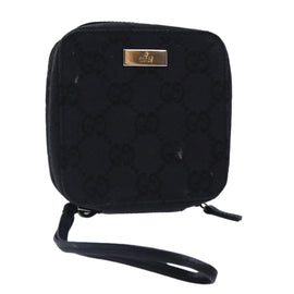 GUCCI GG Canvas Pouch Black Silver 039 1094 Auth 86678