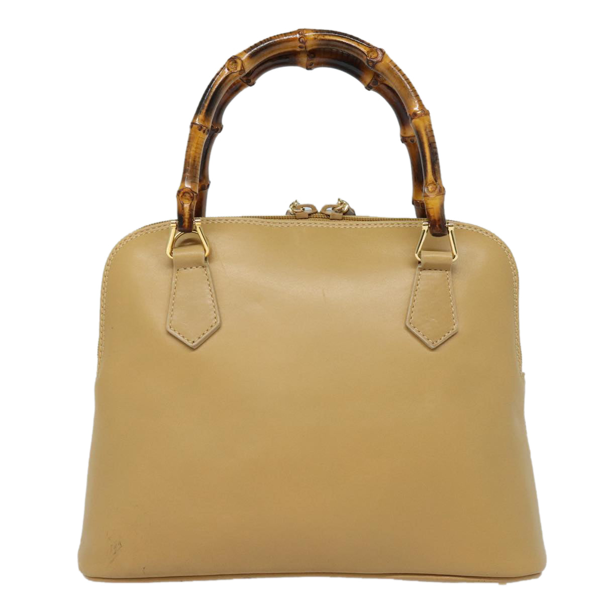 GUCCI Bamboo Hand Bag Leather 2way Beige Gold 000 2058 0290 Auth 86706 - 0