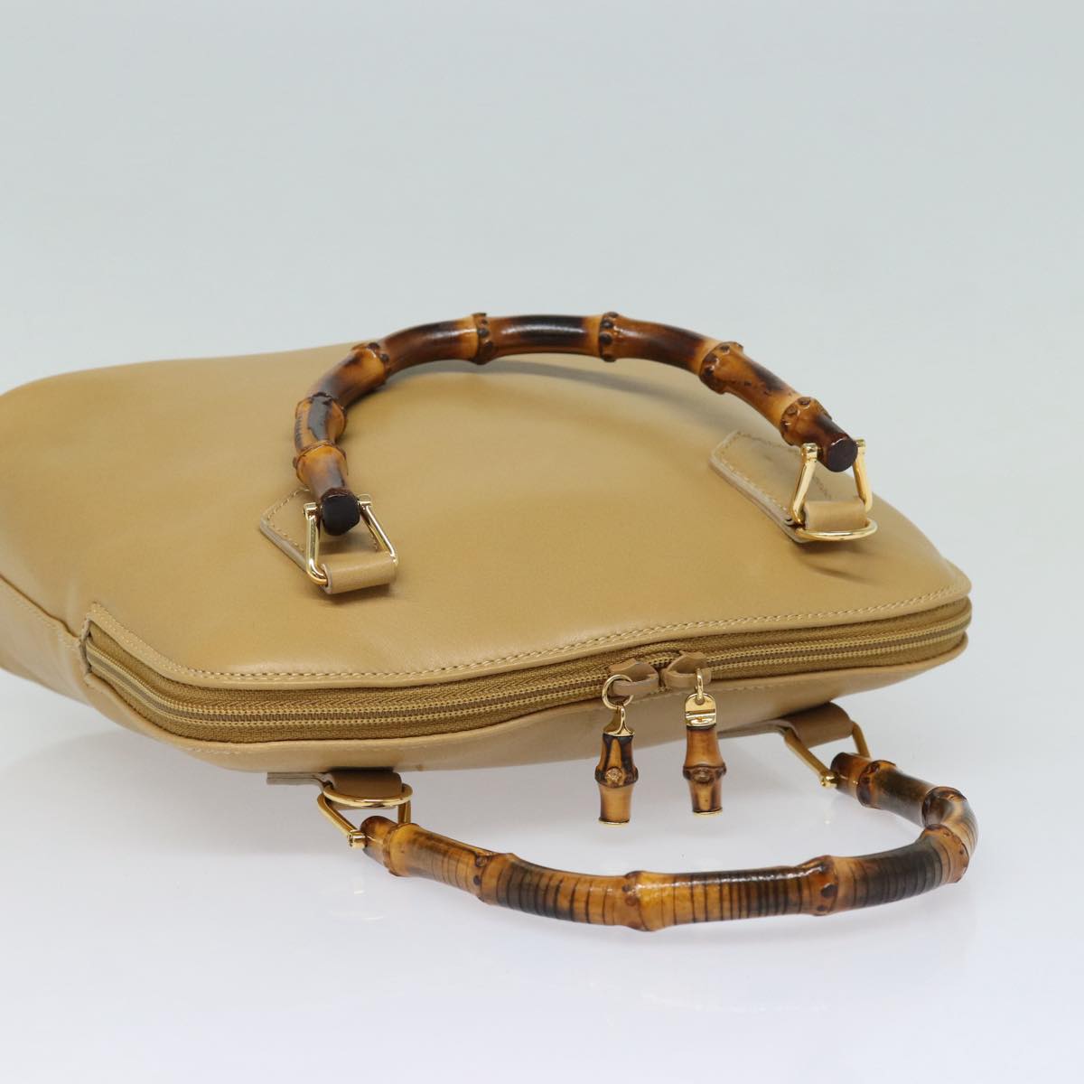 GUCCI Bamboo Hand Bag Leather 2way Beige Gold 000 2058 0290 Auth 86706