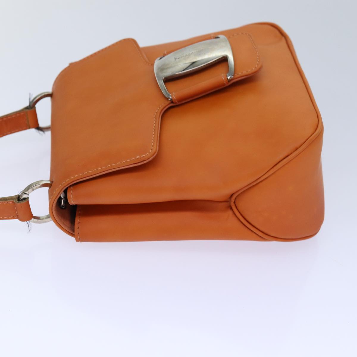 Salvatore Ferragamo Shoulder Bag Leather Orange Silver Auth 86709