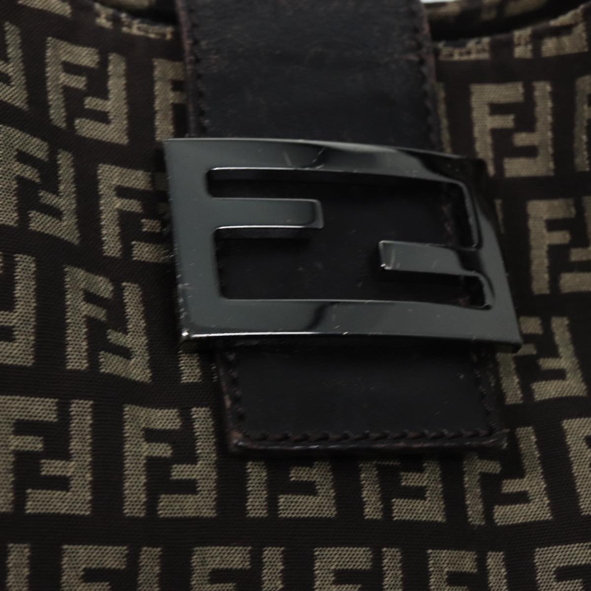 FENDI Zucchino Canvas Mamma Shoulder Bag Brown Black Silver Auth 86710