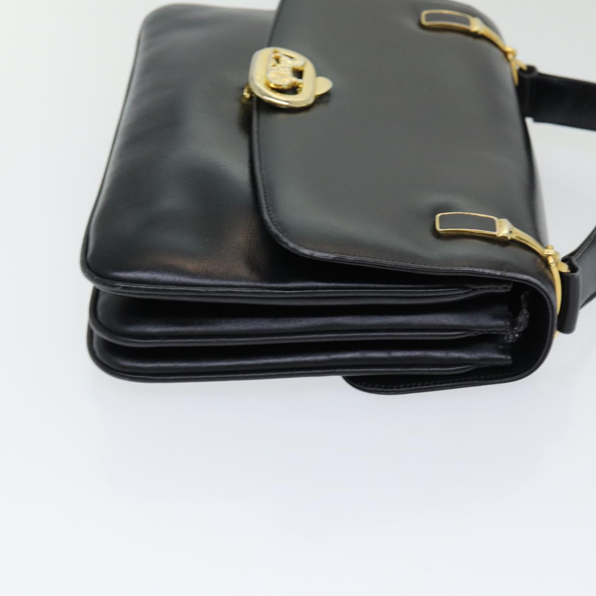 CELINE Shoulder Bag Leather Gold Black Auth 86711