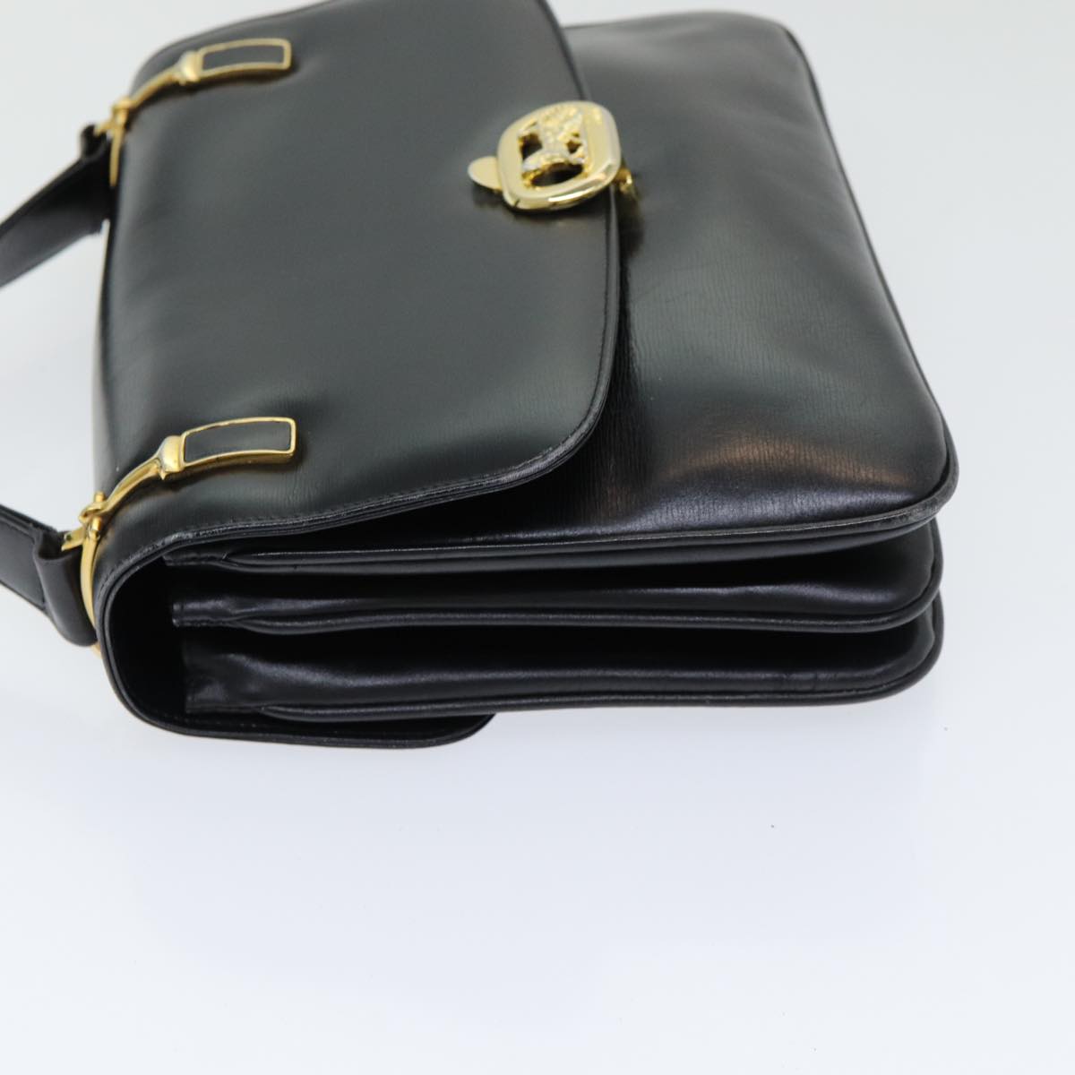 CELINE Shoulder Bag Leather Gold Black Auth 86711