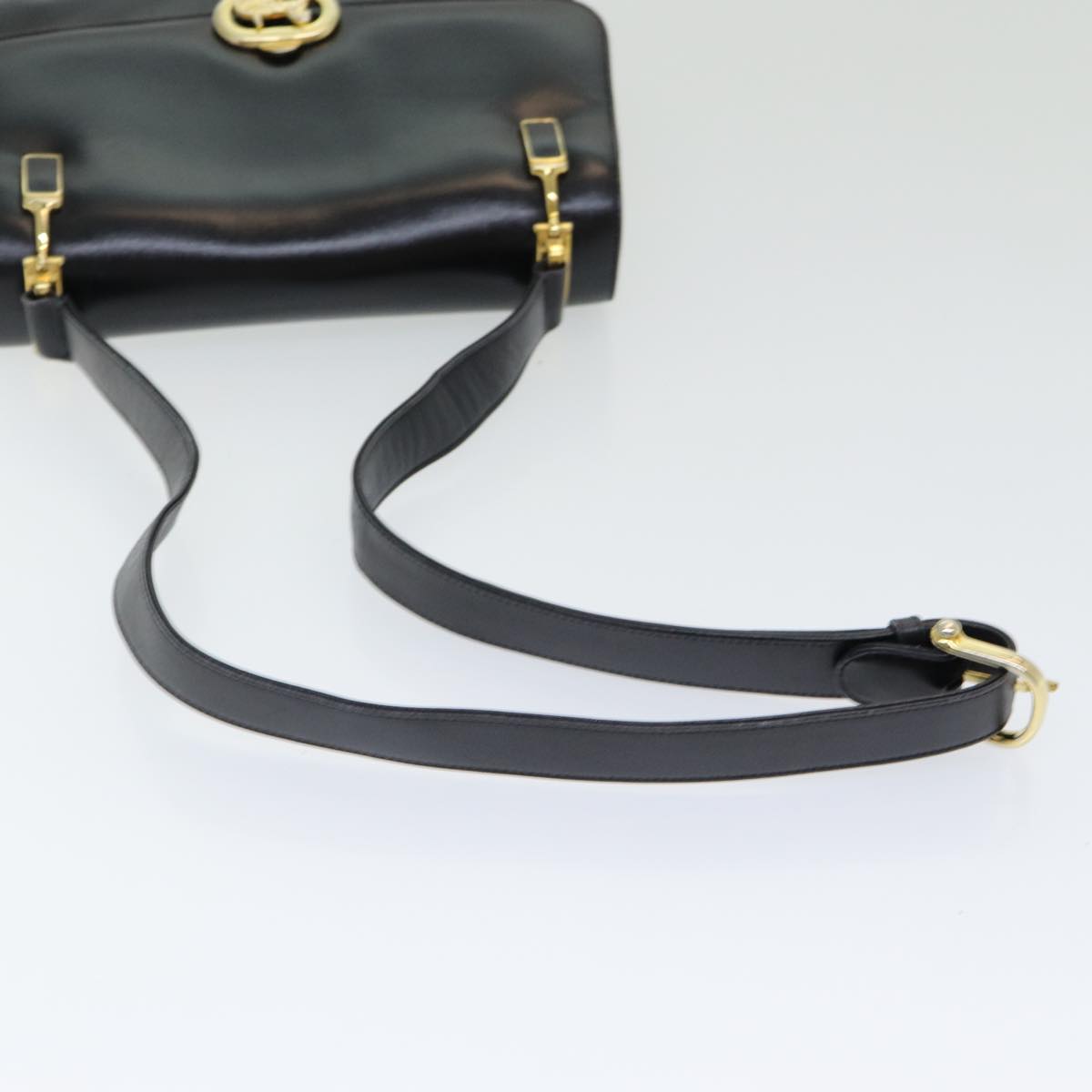 CELINE Shoulder Bag Leather Gold Black Auth 86711