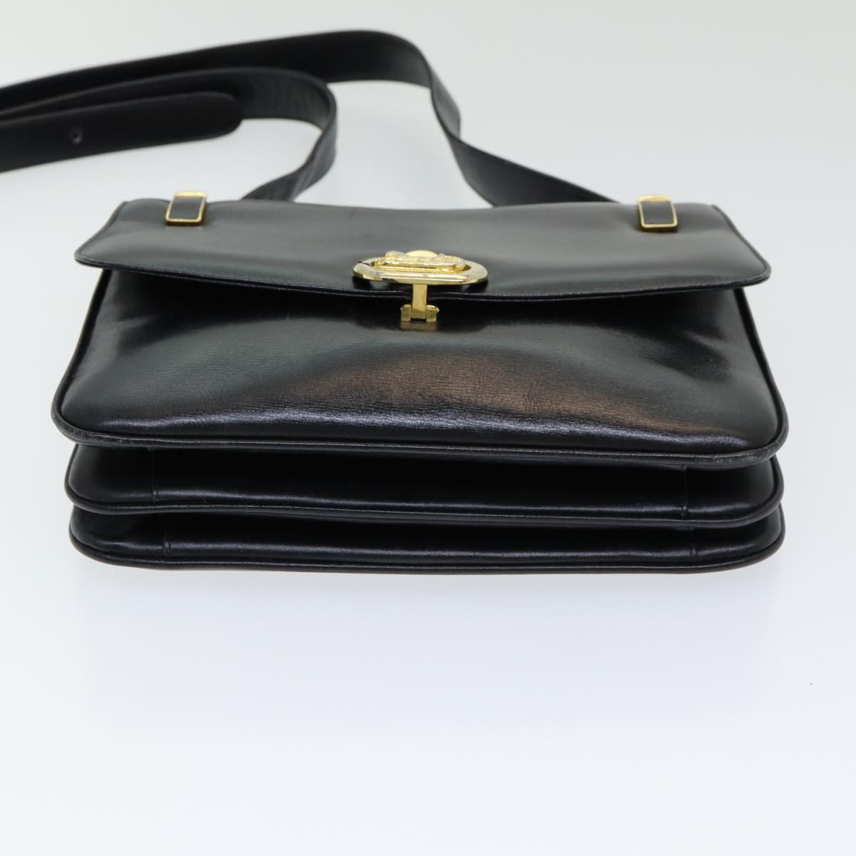 CELINE Shoulder Bag Leather Gold Black Auth 86711