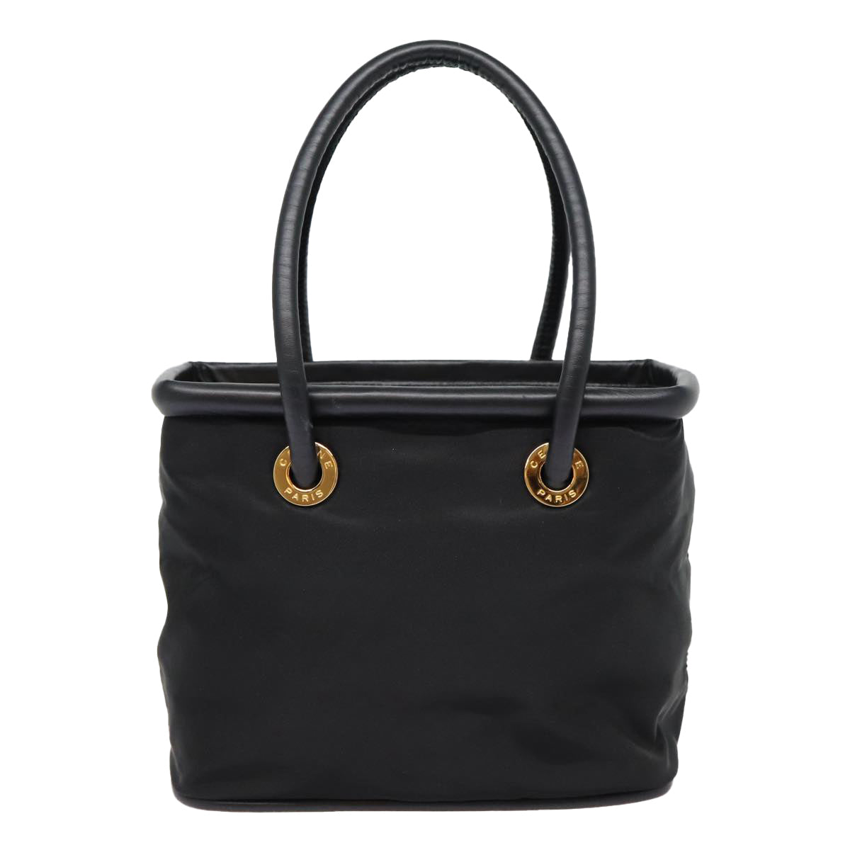 CELINE Hand Bag Nylon Black Gold Auth 86721 - 0