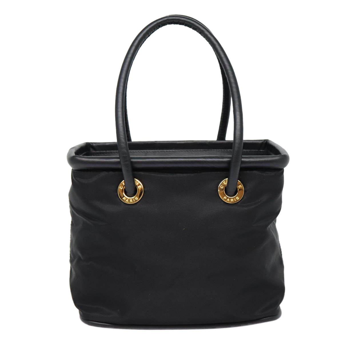 CELINE Hand Bag Nylon Black Gold Auth 86721