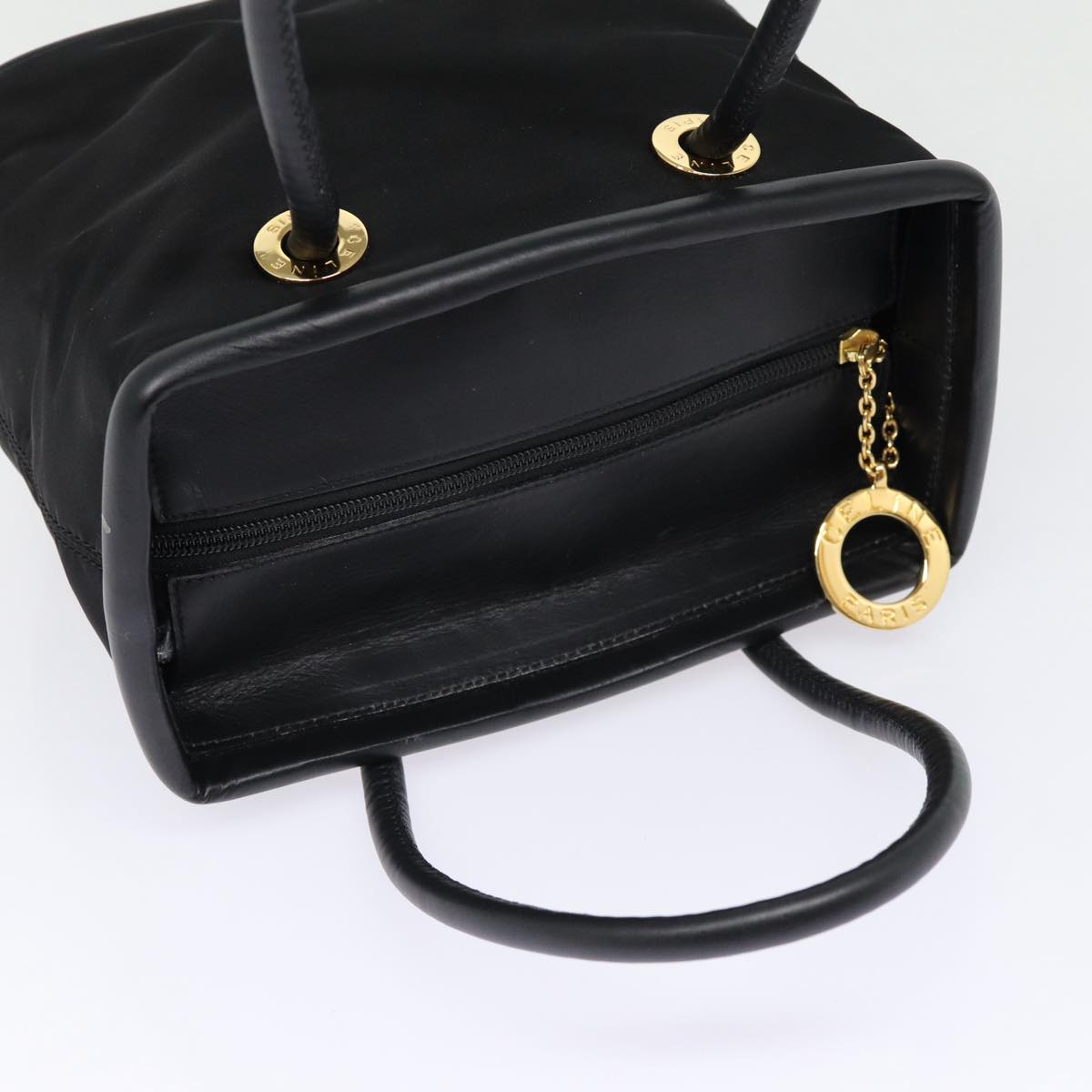 CELINE Hand Bag Nylon Black Gold Auth 86721