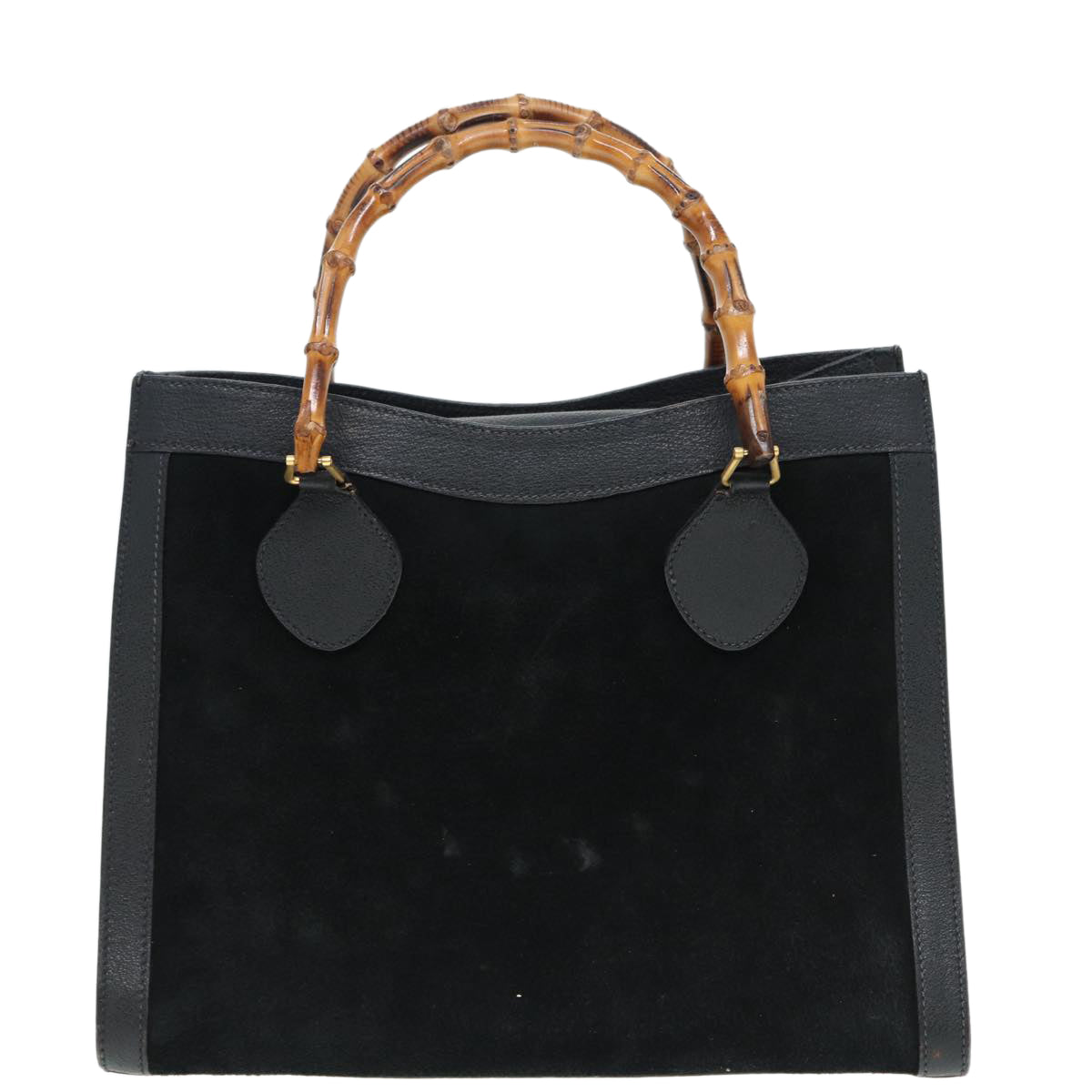 GUCCI Bamboo Hand Bag Suede Leather Black Gold 002 0260 2615 Auth 86722