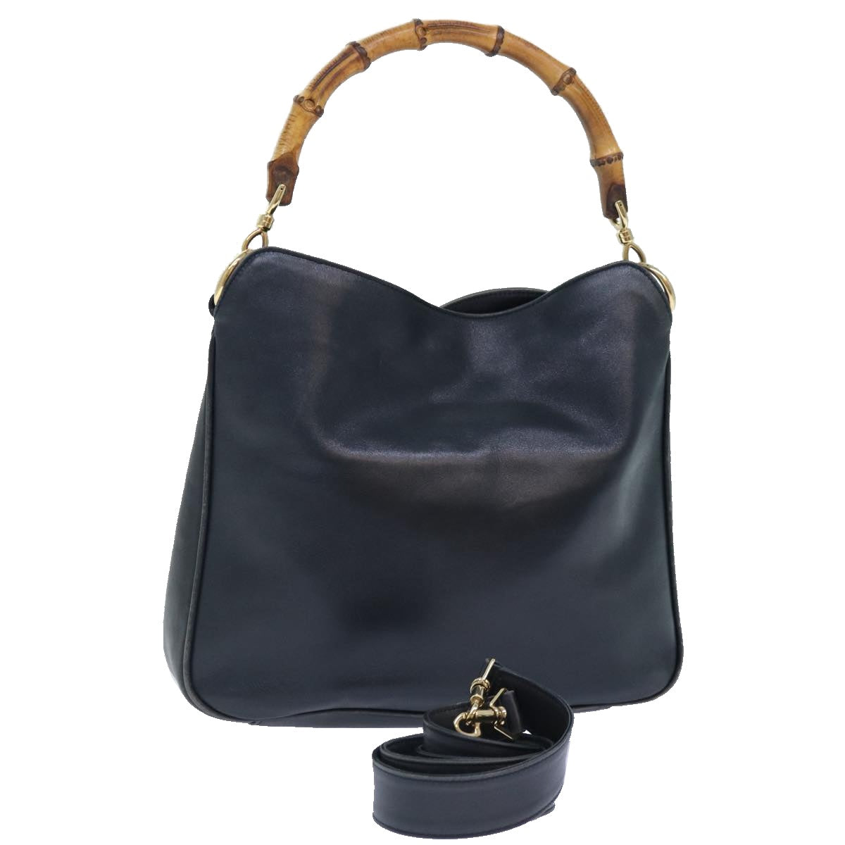 GUCCI Hand Bag Leather 2way Navy Gold 001 0166 1638 Auth 86728