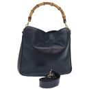 GUCCI Hand Bag Leather 2way Navy Gold 001 0166 1638 Auth 86728-1