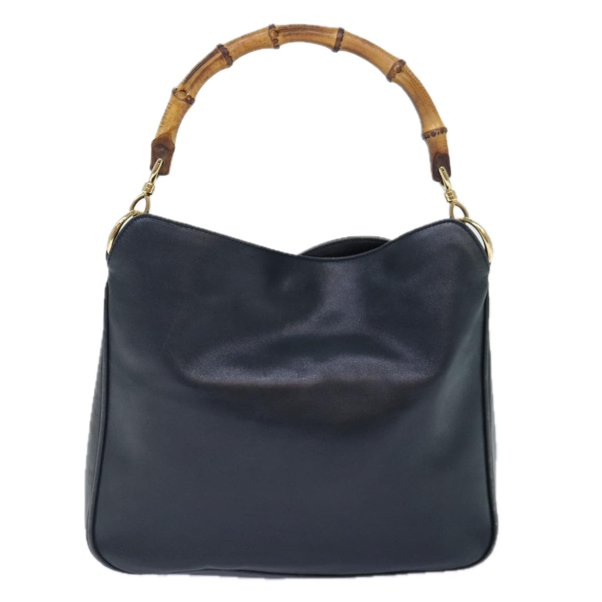 GUCCI Hand Bag Leather 2way Navy Gold 001 0166 1638 Auth 86728