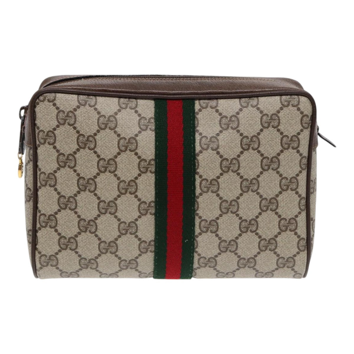 GUCCI GG Supreme Web Sherry Line Clutch Bag PVC Beige Red 75 01 012 Auth 86824