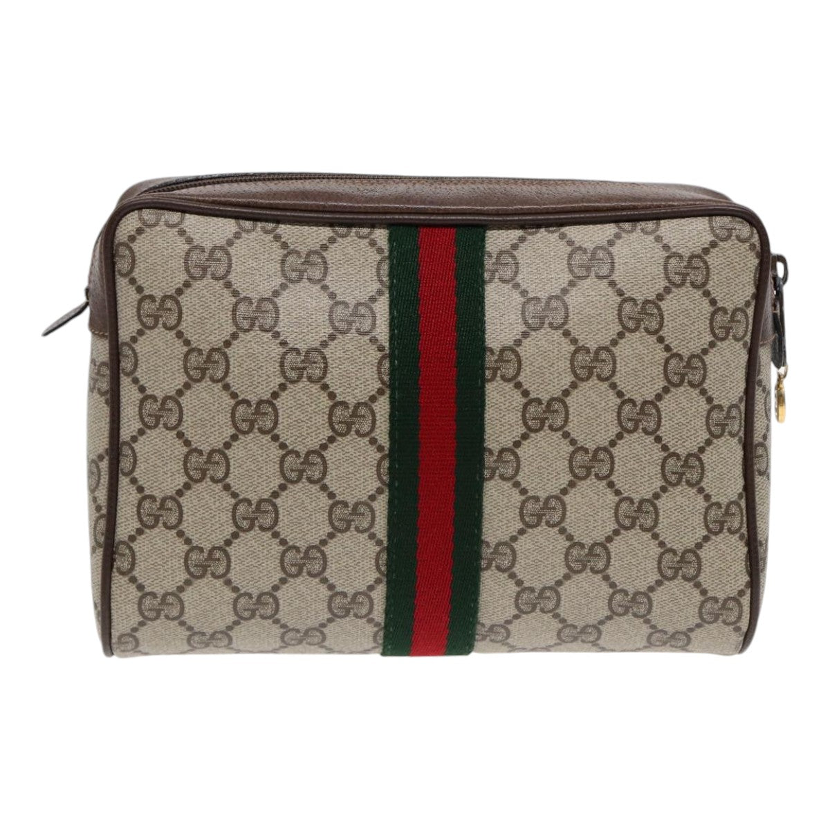 GUCCI GG Supreme Web Sherry Line Clutch Bag PVC Beige Red 75 01 012 Auth 86824