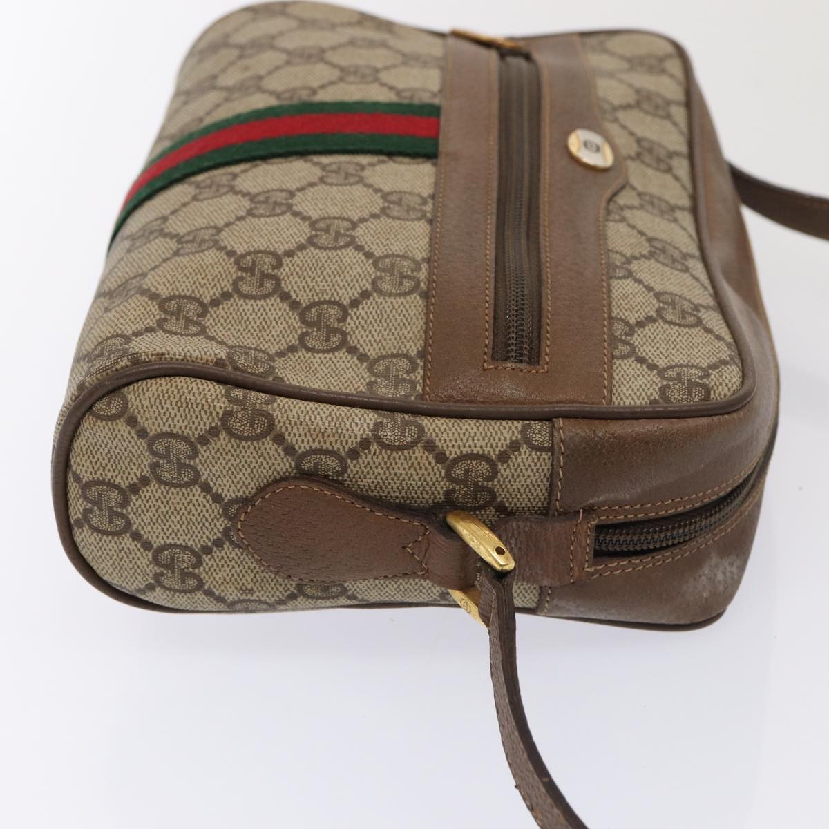 GUCCI GG Supreme Web Sherry Line Shoulder Bag Beige Gold 98 02 004 Auth 86829