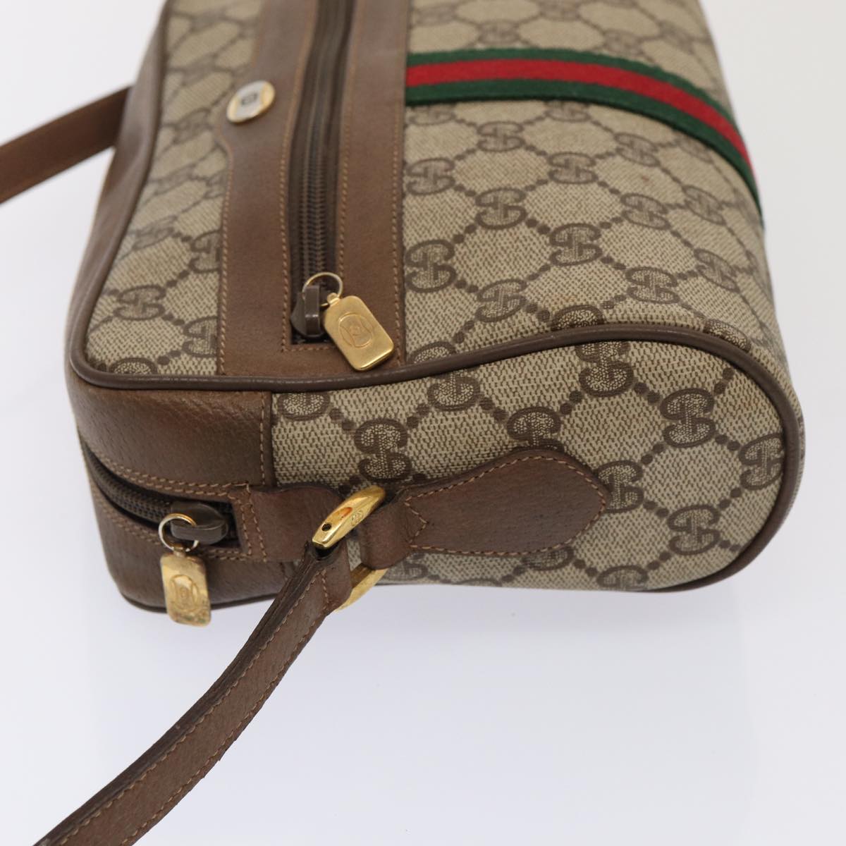 GUCCI GG Supreme Web Sherry Line Shoulder Bag Beige Gold 98 02 004 Auth 86829