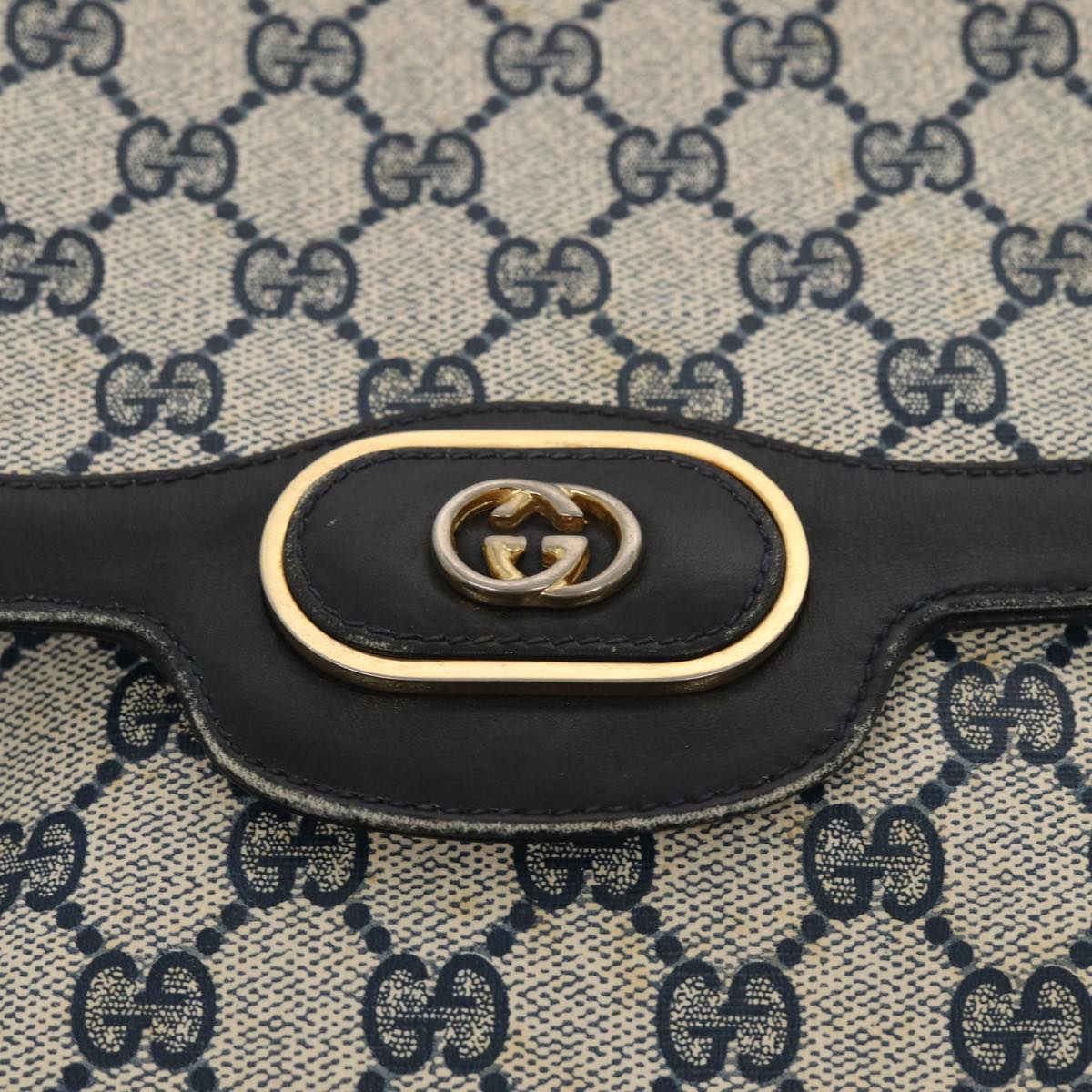 GUCCI GG Supreme Shoulder Bag PVC Leather Navy Gold Auth 86830