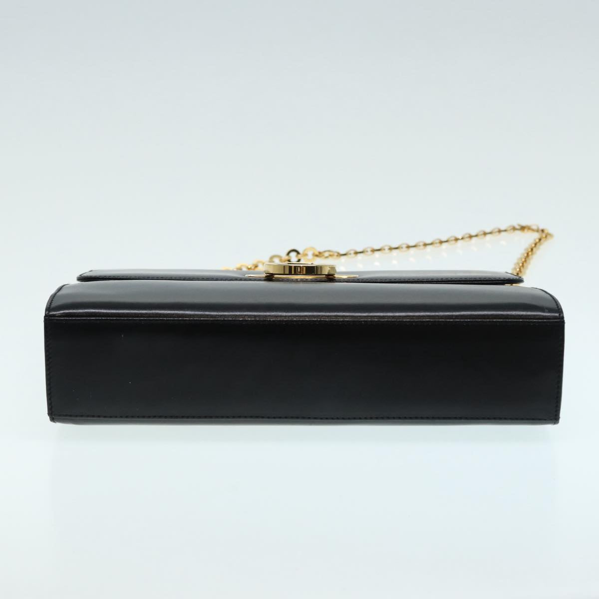 Salvatore Ferragamo Gancini Chain Shoulder Bag Leather Black Gold Auth 86838