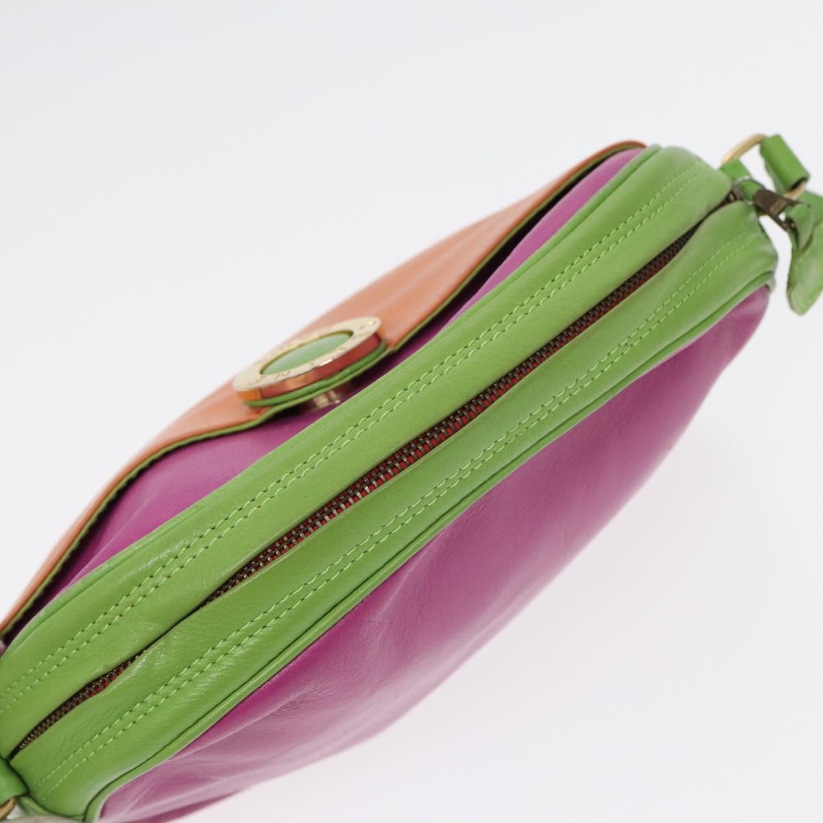 CELINE Shoulder Bag Leather Pink Green gold Auth 86839