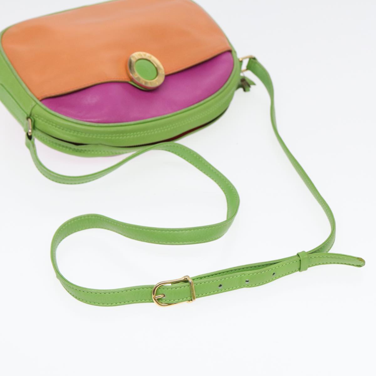 CELINE Shoulder Bag Leather Pink Green gold Auth 86839