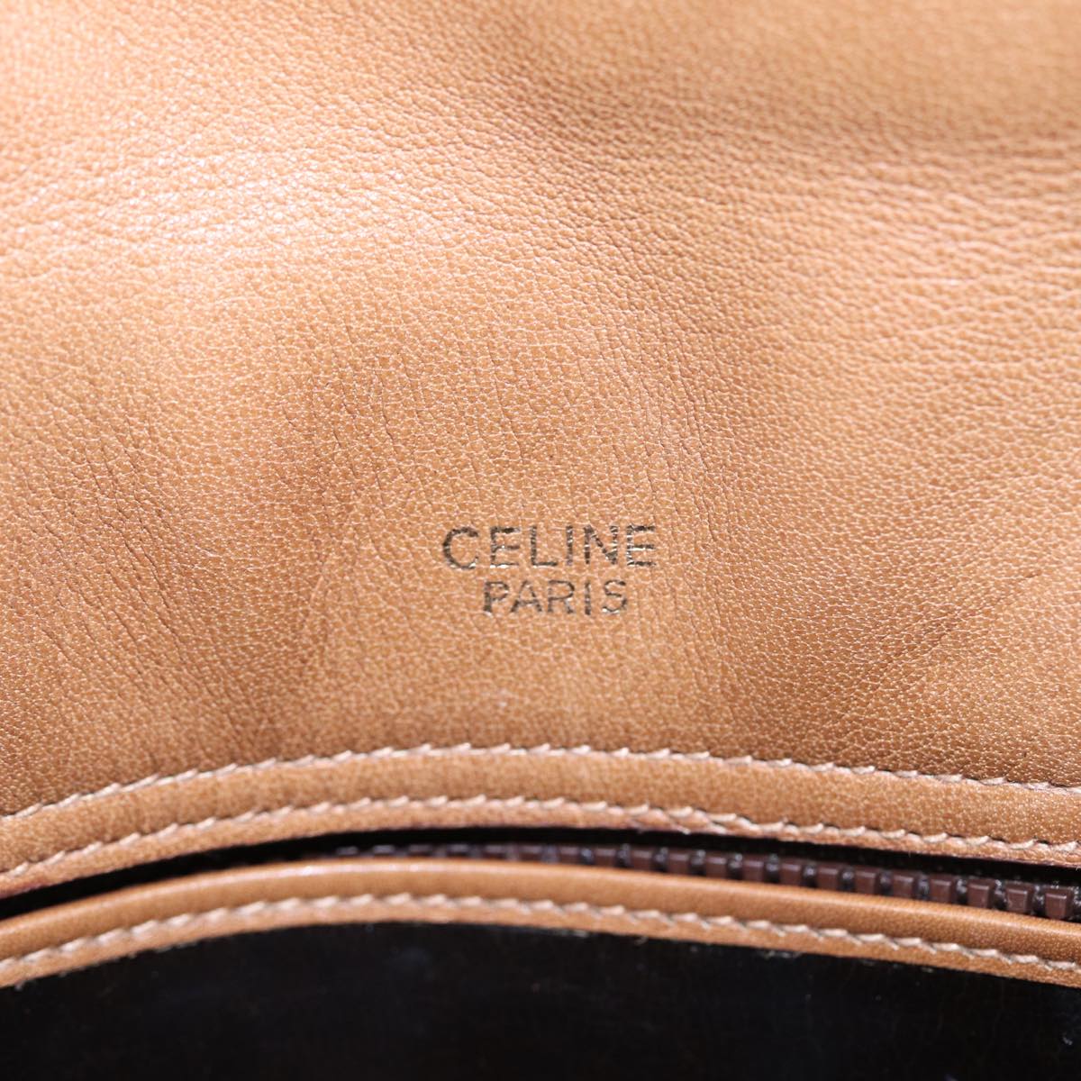 CELINE Macadam Canvas Shoulder Bag Beige Gold Auth 86867