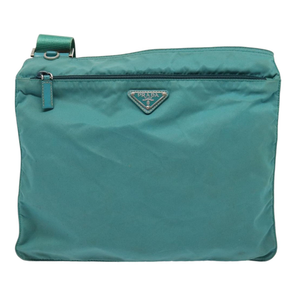 PRADA Shoulder Bag Nylon Turquoise Blue Silver Auth 86875