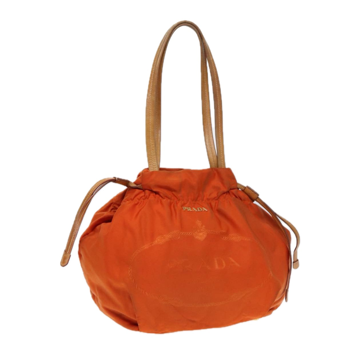 PRADA Shoulder Bag Nylon Orange Gold Auth 86883