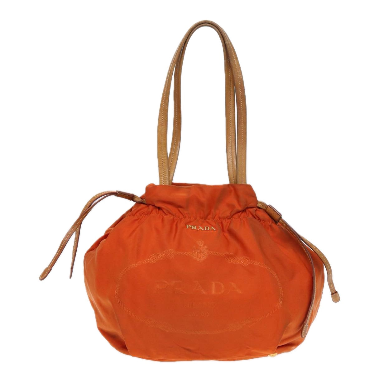 PRADA Shoulder Bag Nylon Orange Gold Auth 86883 - 0