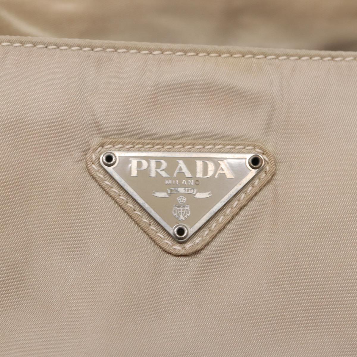 PRADA Hand Bag Nylon Beige Silver Auth 86884