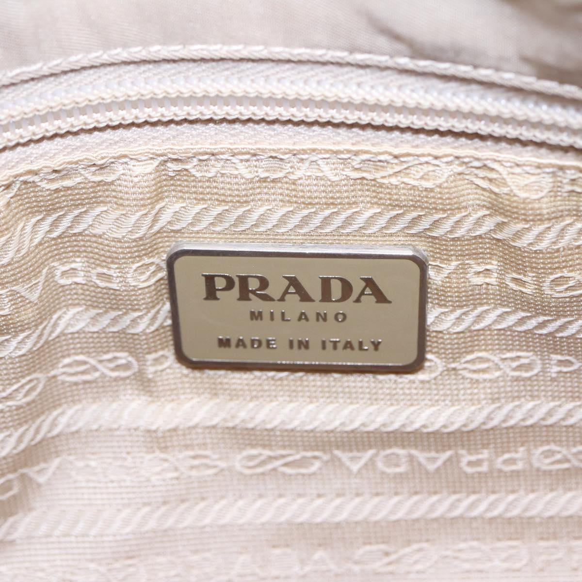 PRADA Hand Bag Nylon Beige Silver Auth 86884