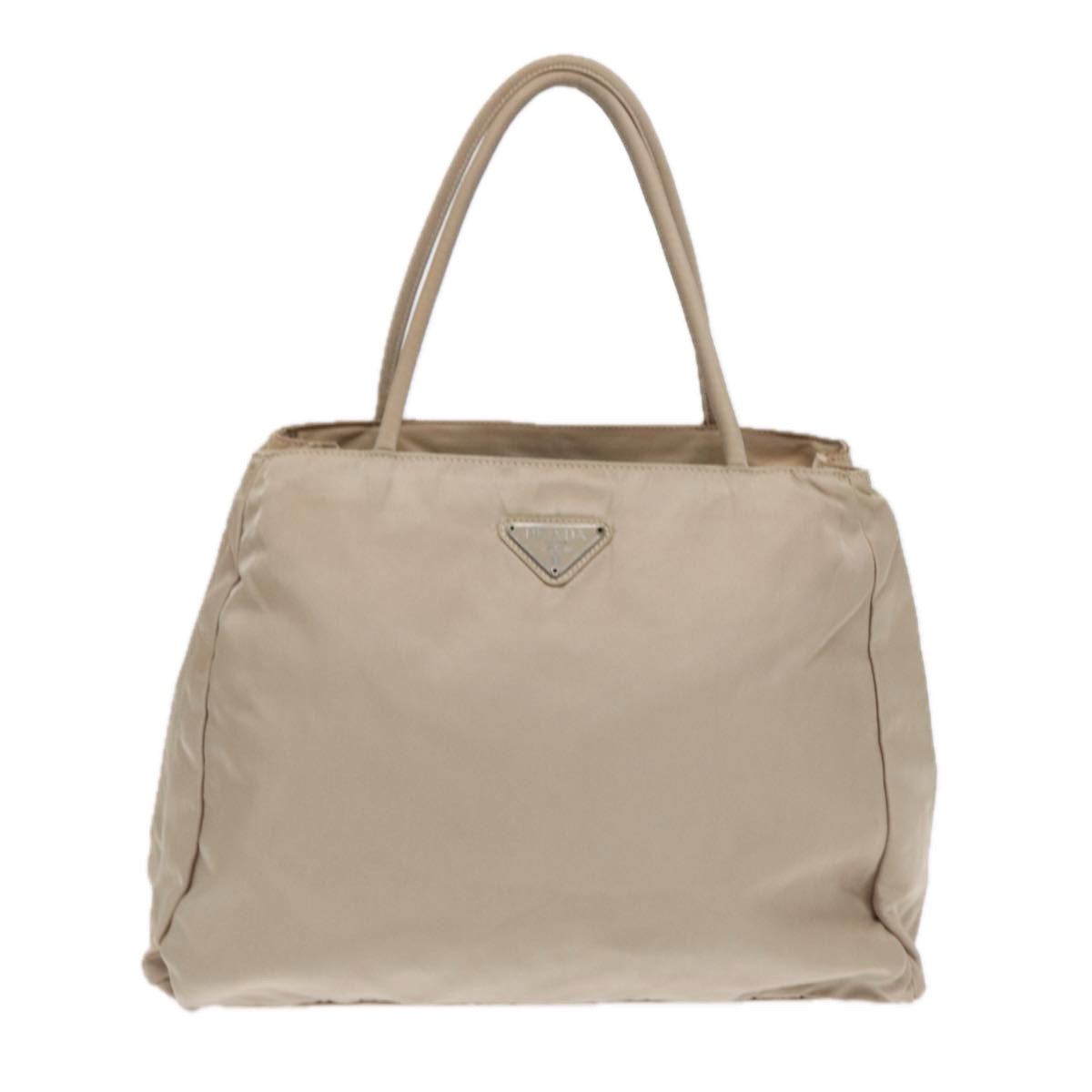 PRADA Hand Bag Nylon Beige Silver Auth 86884 - 0