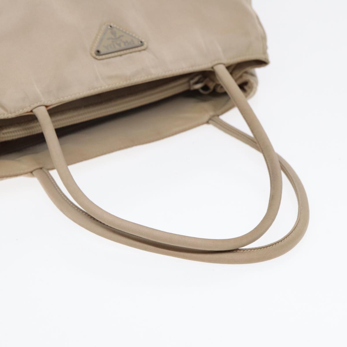 PRADA Hand Bag Nylon Beige Silver Auth 86884