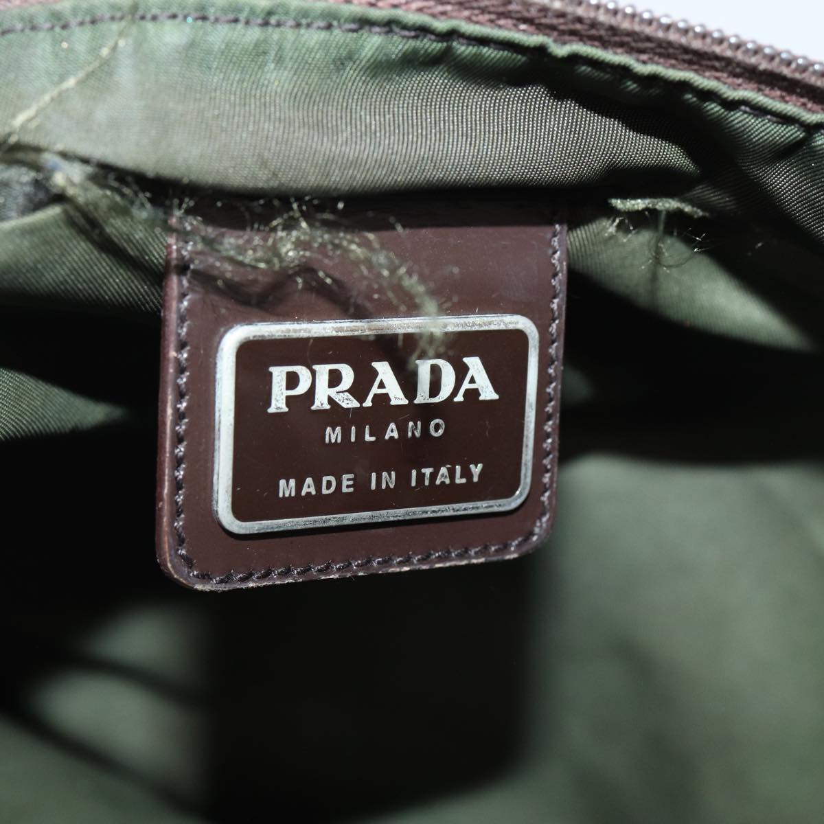 PRADA Shoulder Bag Nylon Khaki Silver Auth 86885