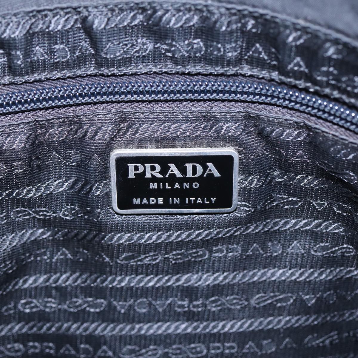 PRADA Tote Bag Nylon Black Silver Auth 86886