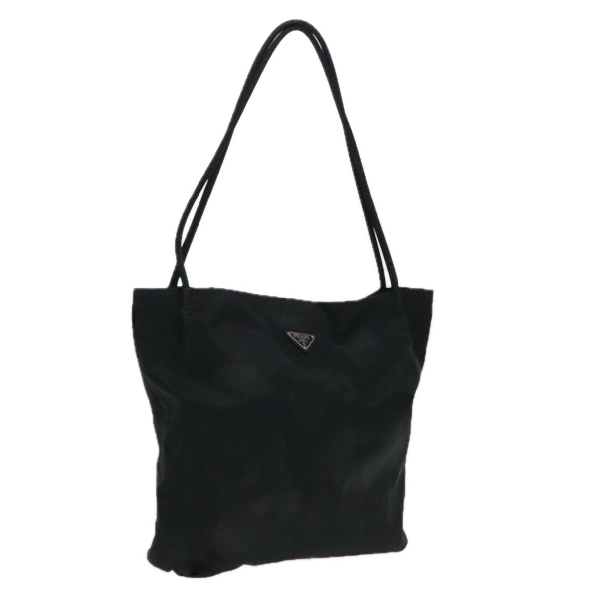 PRADA Tote Bag Nylon Black Silver Auth 86886