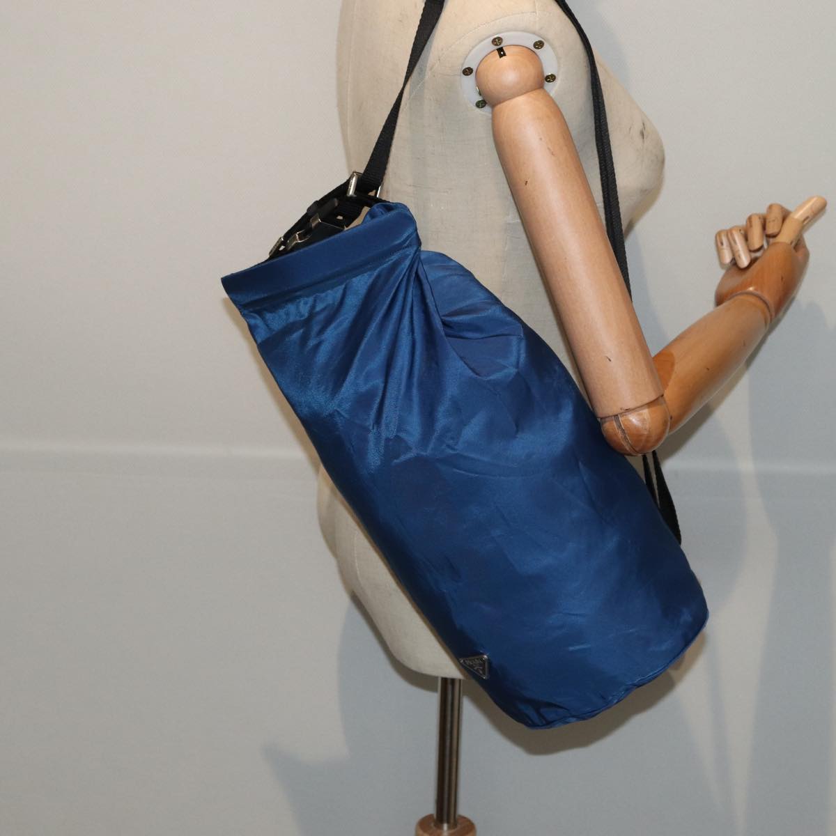 PRADA Shoulder Bag Nylon Blue Silver Auth 86892