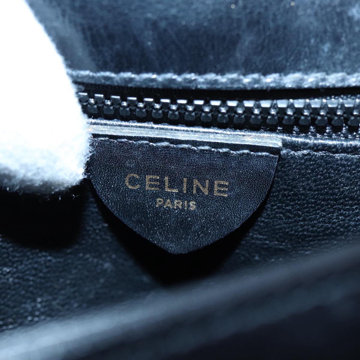 CELINE Hand Bag Leather Black Gold Auth 86893