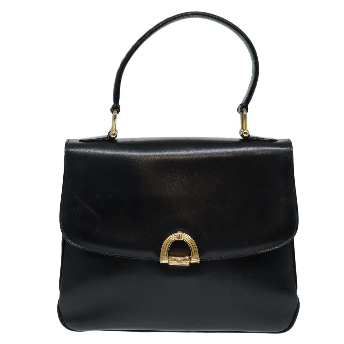 CELINE Hand Bag Leather Black Gold Auth 86893