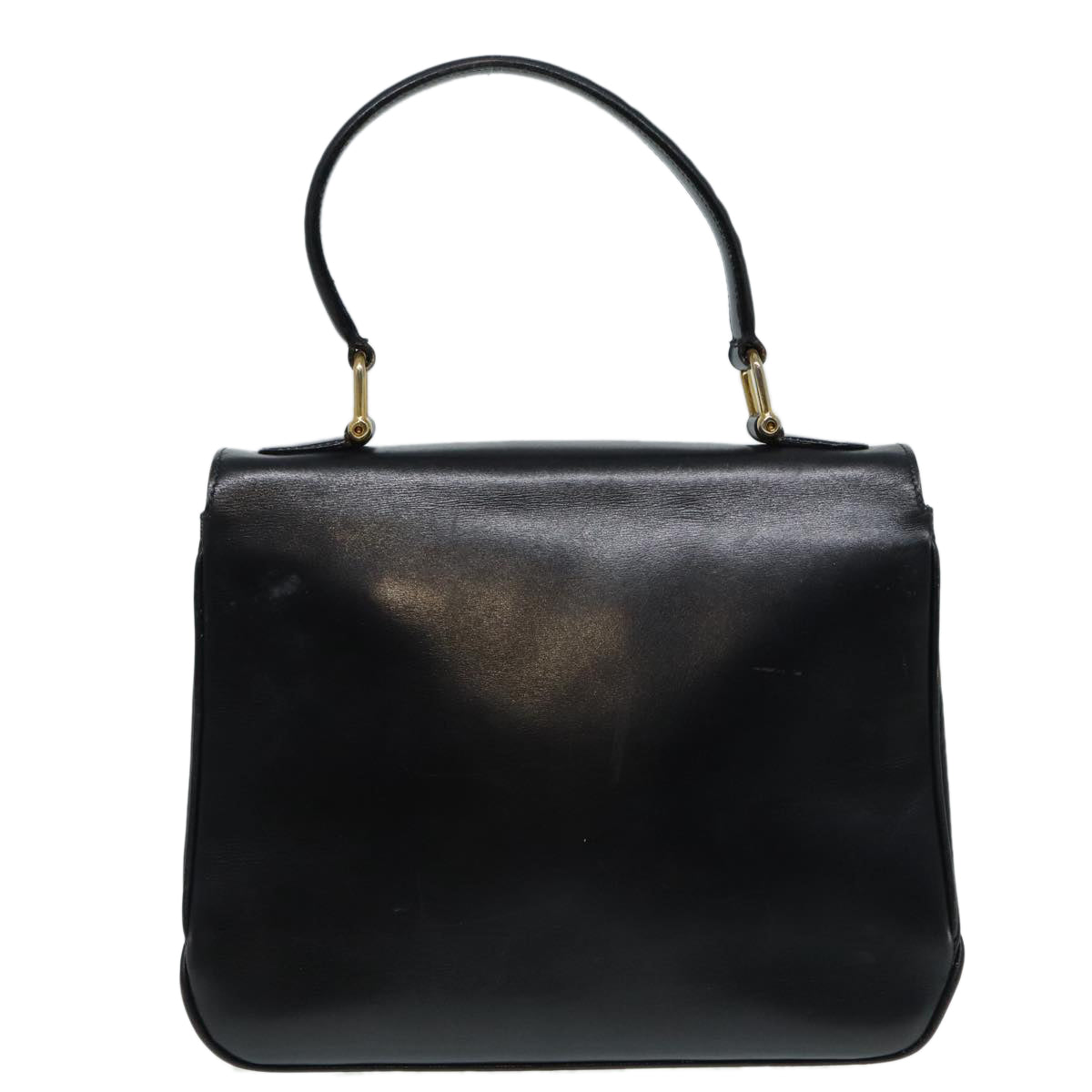 CELINE Hand Bag Leather Black Gold Auth 86893 - 0