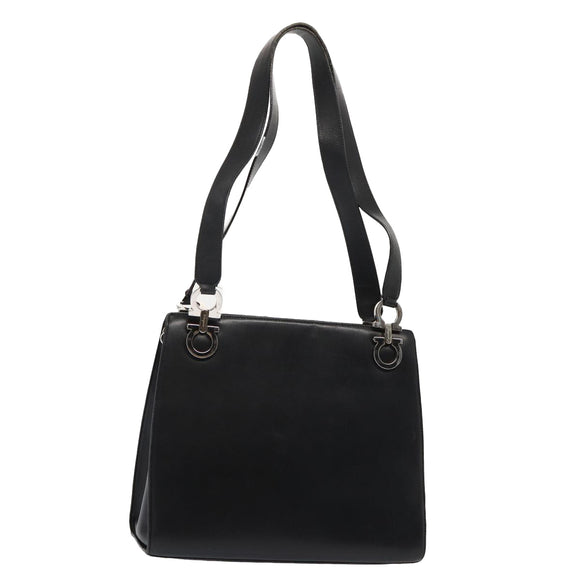 Salvatore Ferragamo Gancini Shoulder Bag Leather Black Silver Auth 86895