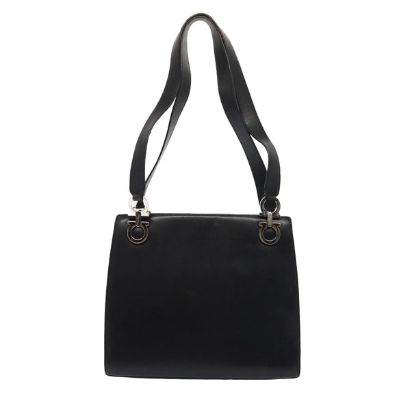 Salvatore Ferragamo Gancini Shoulder Bag Leather Black Silver Auth 86895