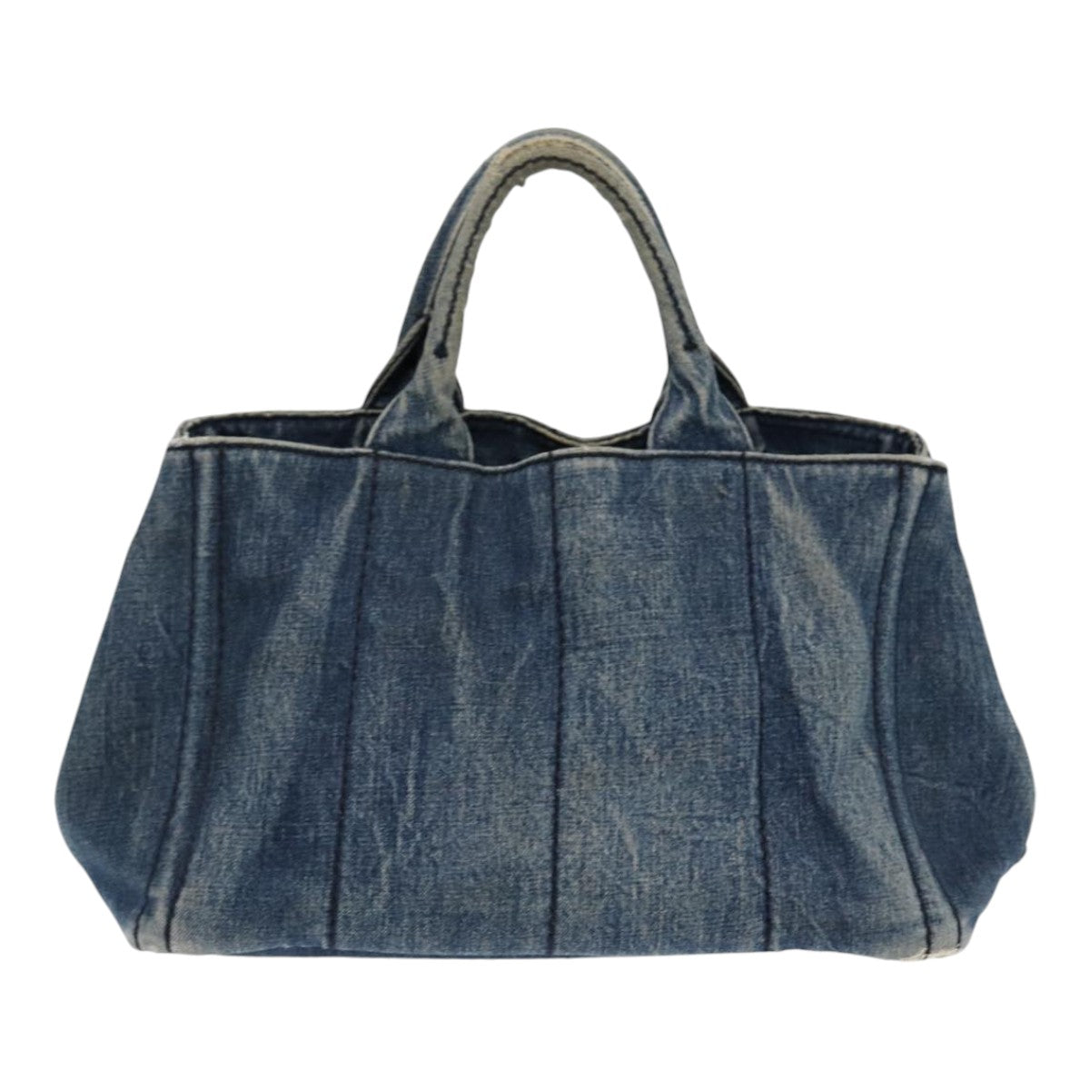 PRADA Canapa MM Hand Bag Denim Blue Gold Auth 86896